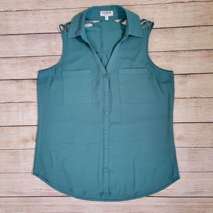 Express Sleeveless Button Down Blouse Teal